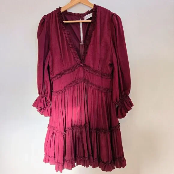 GAL Ruffle VNeck Dress M Red Mini Boho Festival Grunge Renaissance Goth Feminine - Picture 2 of 15